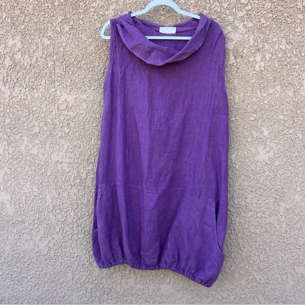 Bryn Walker Linen Womens Dress S Baggy Oversize Purple Asymmetrical Lagenlook